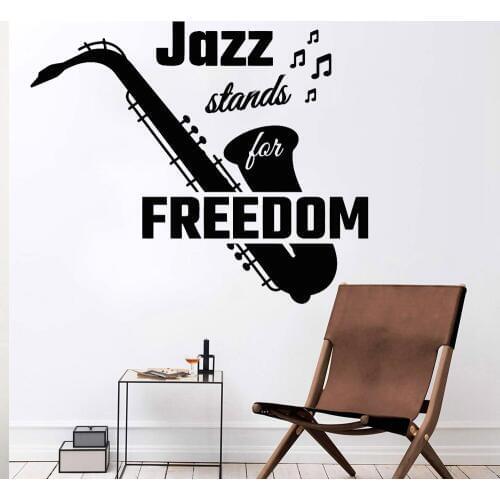 Saxophone Music Wall Stickers Jazz Stands For Freedom Quotes Self-adhesive Vinyl Wall Decal Home Decor School Classroom Y811