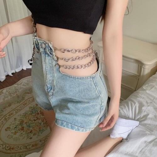 Denim Shorts Jeans Feminino Women Design High Waist Chain Cut Out Sexy Summer Short Femme Ropa Mujer шорты женский велосипедки