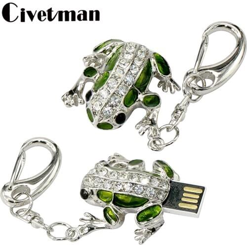 Pendrive Cartoon Metal Frog 128GB 64GB 32GB 16GB 8GB 4GB USB Flash Drive 256GB Pen Drive Cel USB Memory Stick Crystal Keychain