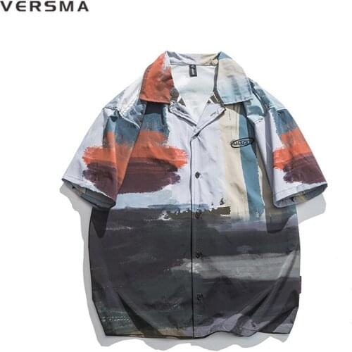 VERSMA Japanese Harajuku Chic Tie Dye Graffiti Printed Shirt Men Women Summer Oversized Short Sleeve Kpop Shirt Men Dropshipping
