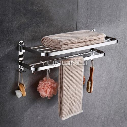 Punch-free Foldable Bathroom Towel Rack 304 Stainless Steel Towel Rack Bathroom Pendant Toilet Storage Wall Hanging Towel Rack