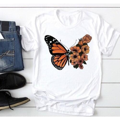 Women Cute Short Sleeve Butterfly Floral 90s Fashion Cartoon Summer Lady Print Tee Graphic T Top Female Tshirts Clothes T-Shirt