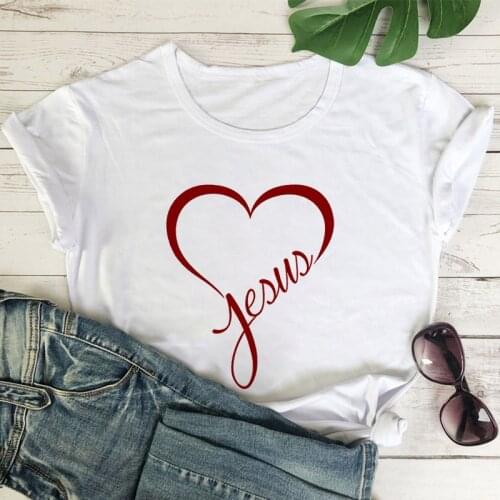 :Jesus Heart Print Womens T-shirt Christian Vouge T-shirt Spring Summer Inspiration Religious Church Harajuku Graphic T-shirt