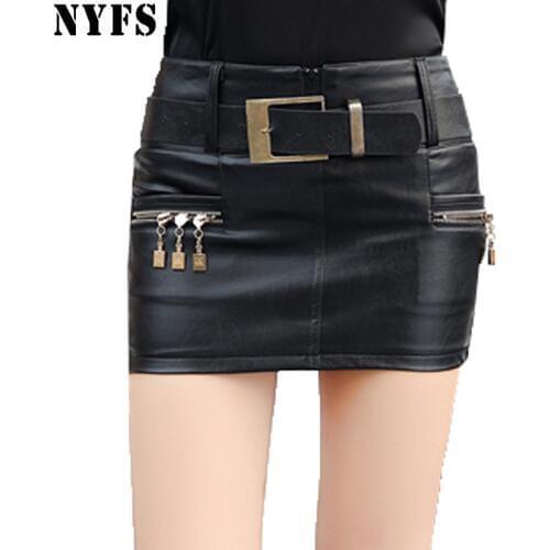 NYFS 2021 New Autumn Winter Women Sexy Show Thin Slim Hip PU Leather Skirt S-XXL Size(NO Belt)