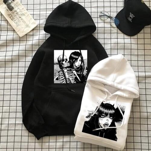 Womens gothic Sweatshirt white anime harajuku aesthetic Oversized hoodie y2k Fun clothes Hip hop grunge Kawaii Womens sweater