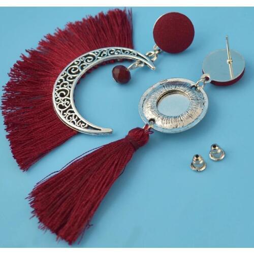 2020 New Fashionale 5 Colors Moon And Sun Shape Cloth Tassel Drop Earrings For Woman Jewelry Accessory Gift Overseas Houseware