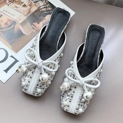 Women Slippers Square Head Rhinestones Beaded Womens Shoes 2021 New Trend Muller Shoes Net Red Slipper For Ladies Sandals
