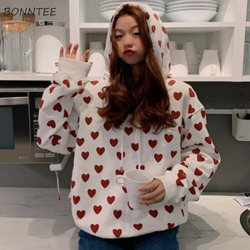 Hoodies Women with Hat Loose Print Autumn Korean Version Stylish All-match Leisure Chic Sweet Daily Feminino Sweatshirts Student
