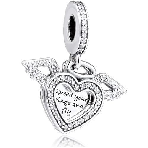 100% 925 Sterling Silver Heart & Angel Wings Charm Fits Pandora Bracelets Original Beads for Jewelry Making kralen pulsera