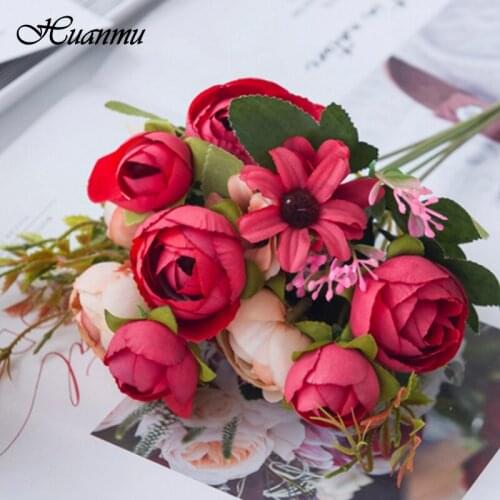 1 Bouquet Artificial Tea Rose Little Daisy Flowers Camellia Silk Fake Flower Flores for DIY Home Garden Wedding Decoration