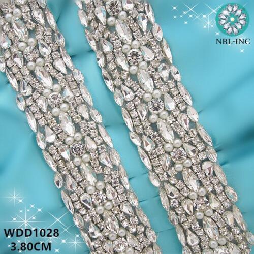 10 YARDS) Wholesale wedding dress crystal glass rhinestone applique trim iron on for wedding dress WDD1028