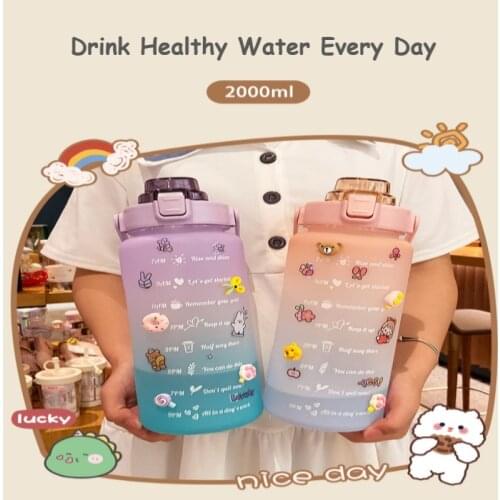 2000ml Sports Fitness Graduated Straw Cup Large Capacity Portable Leakproof Drinkware Outdoor Travel Water Bottle For Household