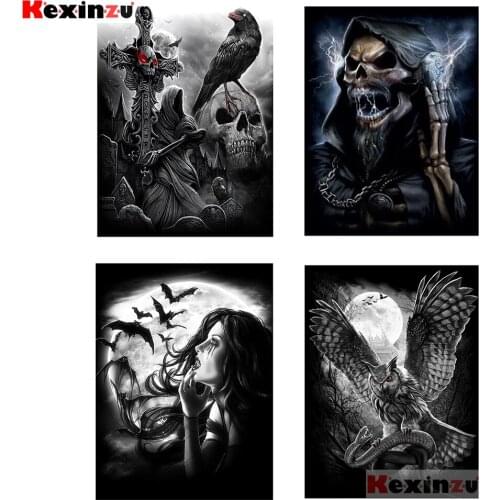 5D DIY Full Square / Round Diamond Painting Cross Embroidery Dark moon skull cross angel Embroidery Decor Stickers Puzzle Gift