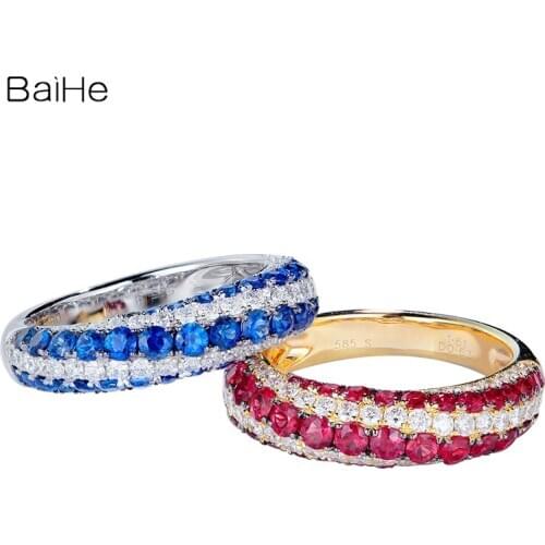 BAIHE Solid 14K White/Yellow Gold 1.5ct Natural Ruby/Sapphire Engagement Women Fine Jewelry Gift beautiful Ruby sapphire Ring