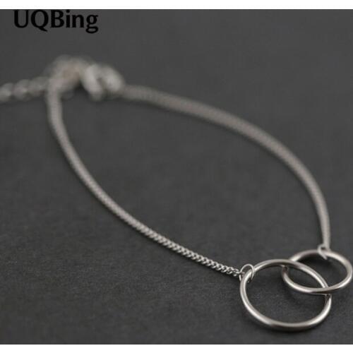 Korean Fashion Silver Double Round Circle Bracelet 925 Sterling Silver Bracelet Women Accessories Srebrna bransoletka