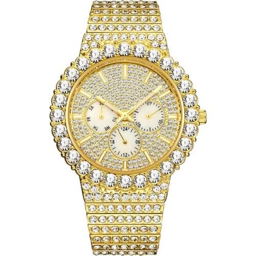 Hip Hop Mens Watches Bling Iced Out Stainless Steel Quartz Wrist Waterproof Luminous Watches for Men Charm Jewelry