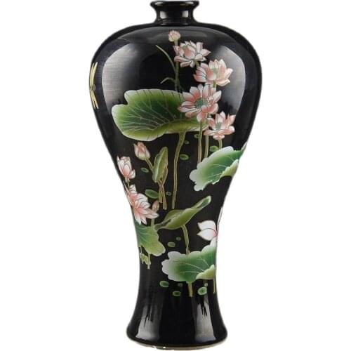 Black & Elegance Porcelain China Old Hand Painting Lotus Atmosphere Big Vase