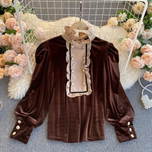 HOCANGYO Stand-up Collar Blouses