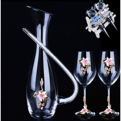 5pcs Set 1pcs 1500ML Printing Crystal Decanter 2pcs 350ML Crystal Diamond Wine Glass Cup 2 Bear Wine Stopper Best Christmas Gift