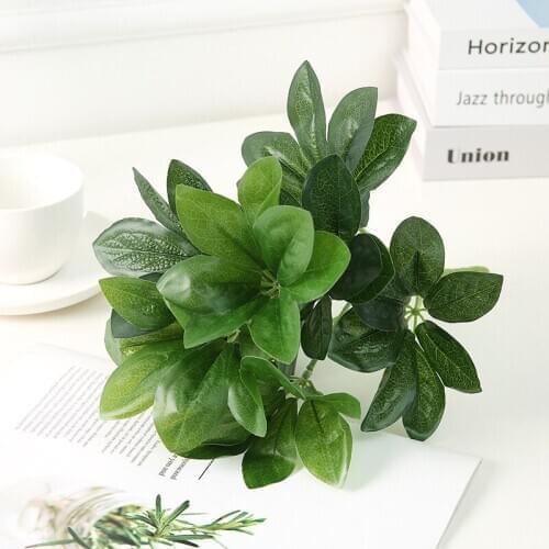 33cm 9Heads Green Artificial Tree Branch Home Garden Bedroom Desktop Floor Decoration Fake Plants DIY Wedding Party Plants Wall