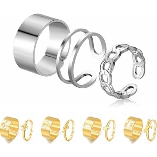 2PCS Dinosaur Gothic Gold Rings For Women Men Punk Love Friendship Rings Set Open Adjustable Match Rings Aesthetic Jewelry