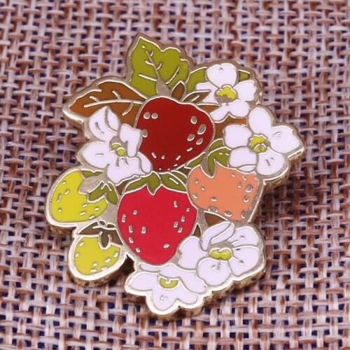 A cluster of strawberry pin Kitsch fruit art brooch Sweet and sun-kissed strawberries are ready to adorn your collar or sweater