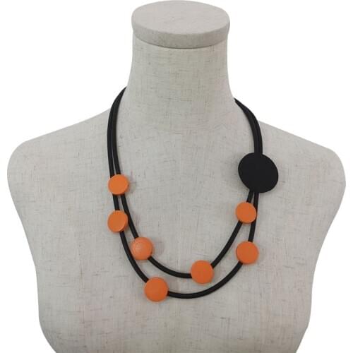 Handmade Leather Rope Short Necklace Charms For Women Punk Style Round Wooden Necklaces Sweater Chain Choker Festival Gift Girl