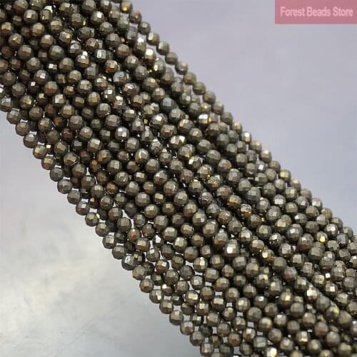 Faceted Golden Hematite Round Loose Spacer Beads Natural Stone DIY Bracelet Accessories for Jewelry Making 15'' Inch 2mm/3mm/4mm