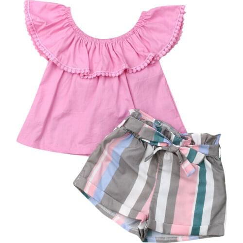 1-6Years Toddler Kid Baby Girl Summer Clothes Ruffle T-shirt Top+Shorts Pants Outfits