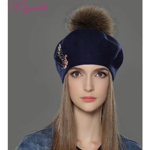 LILIYABAIHE New Women Winter Hat wool Knitted Berets Cap with fashion Phoenix diamond decoration solid colors fashion lady hat