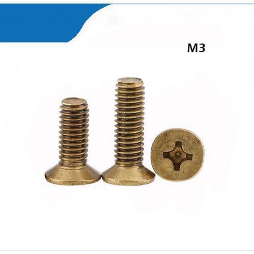 M3- Copper Cross Countersunk Head Screws,GB819 Flat Head Cross Copper Screws, Countersunk Head Machine Screws M3*8-20mm