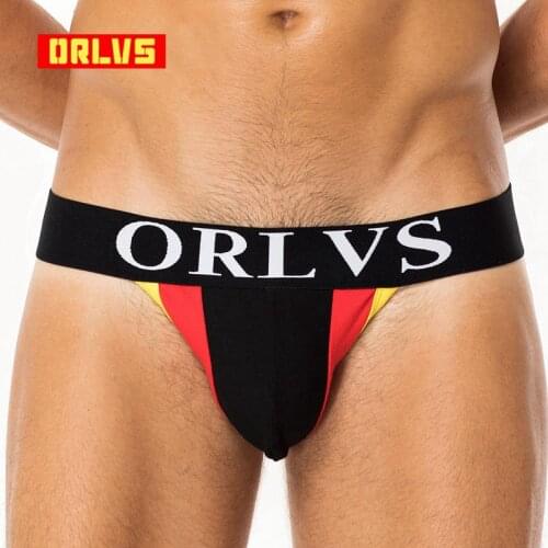 ORLVS Brand Men Underweaar Sexy Cotton Jockstrap Briefs Panties Men Cueca Gay Underwear Men Thong Men String homme