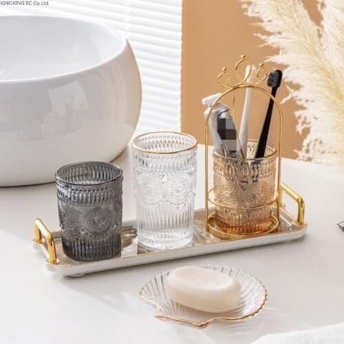 Bathroom Cup Bathroom Accessories Set A Glass for A Toothbrush Light Simple Phnom Penh Transparent Glass Toothpaste Dispenser