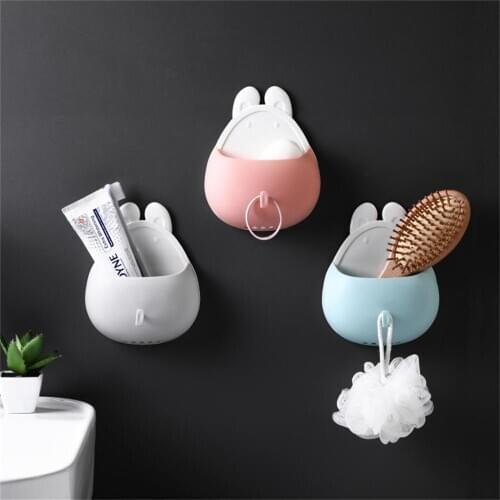 Wall mounted toothbrush storage racks bathroom accessories plastic Punch-free rabbit Gadgets for kitchen storages salle de bain