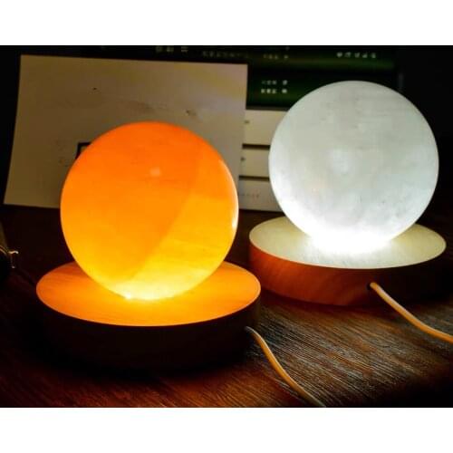 Natural Citrine Stones Iceland Crystal Ball Optical Calcite Sphere + Lamp Base Reiki Healing Home Decor