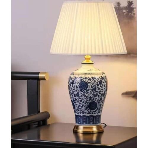 New Chinese Style Blue and White Porcelain Table Lamp Living Room Bedroom Bedside Study Hotel Model Room Table Lamp