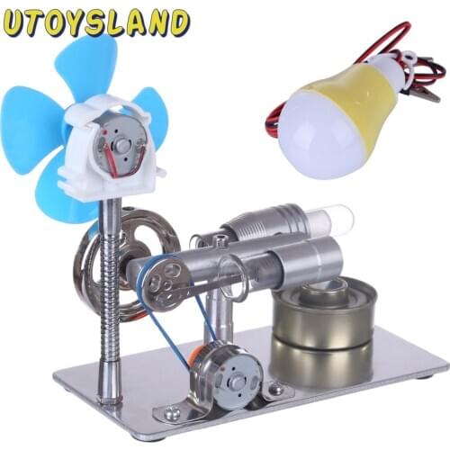 Single Cylinder Stirling Engine Model With Bulb And Fan Discovery Educational Toy Gift For Kid Children Adult -Random Bulb Color