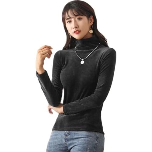 Autumn Winter Casual Solid Skinny Turtleneck Long Sleeve T Shirt Women Sexy Tops Harajuku Graphic T shirts Thick Chic Tees Femal