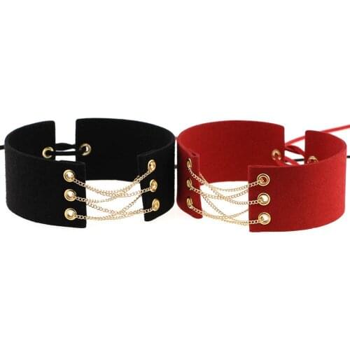 ZIMNO Goth Lace Up Choker Black Velvet Necklace Women Gothic Chocker Neck Harajuku Big Chunky Necklace Sexy Collar Jewelry Gift