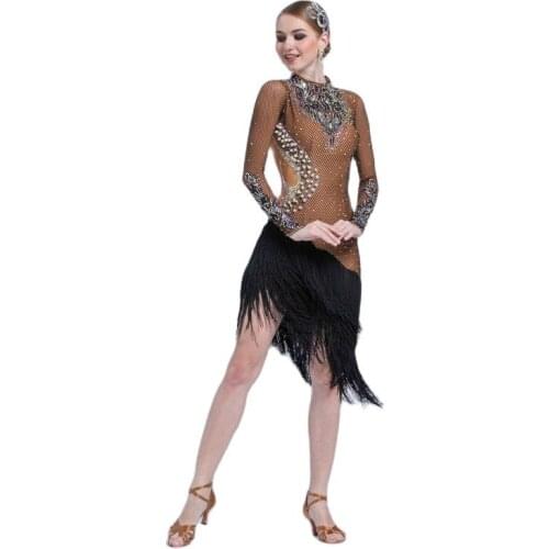 L-17152 High quality latin competition dance dress, new adult female dance dress fringe Latin dance dress for sale