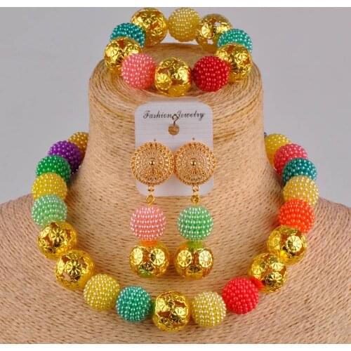 Birthday Gift Multicolors Imitation Pearl Necklace Jewelry Nigeria Wedding African Bride Wedding Jewelry Set AZ-105