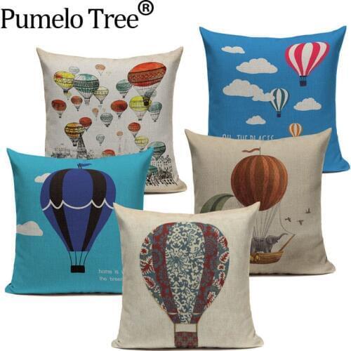 Hot Air Balloon Pillow Linen Cushion Decorative Pillows Christmas Decor Throw Pillow For Home 45*45cm Almofada Cojines Decor
