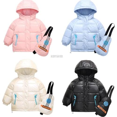 2021 Boys Girls Mid-length Down Jacket Autumn Winter Childrens Guitar Satchel Hooded Coats Kids Fashion Thick Warm Outwear