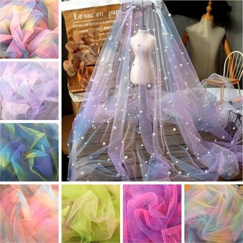 Rainbow Mesh Garment Fabric Gradient Mesh Shawl Skirt Net Red Background Decoration Handmade DIY Fabric