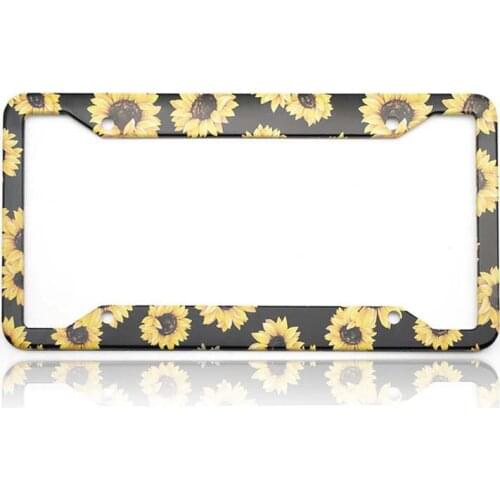 License Plate Frame 2/4 Holes Sunflower Pattern Aluminum Alloy License Plate Frame is Sitable for U.S. Regulations