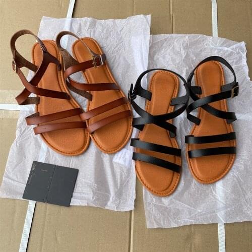 Womens Sandals Flats Fashion Gladiator Comfort Outside Female Beach Shoes New Summer Solid Open Toe Concise Ladies Footwear