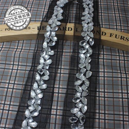 2Yards Silver White Beads Pearl Rhinestones Applique For Wedding Dress Belts Hat Sewing Accessories Mesh Lace Trims Black Fabric