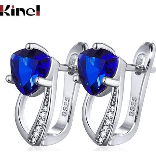 Kinel Fashion CZ Zircon Bridal wedding Stud Earrings Silver Color Geometric Blue Stone Earrings For Women Party Boho Jewelry