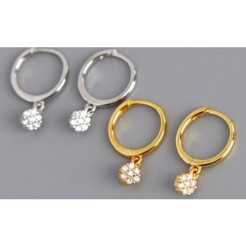 Enosola Charm Real 925 Sterling Silver Round Ball Pave Small CZ Hoop Earrings for Women Birthday Party Jewelry Accessories Gift