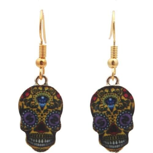 Metal Sugar Skull Earring Sugary-Sweet Whimsical Skeleton Dangle Earrings Celebrate Mexican Day of the Dead Halloween